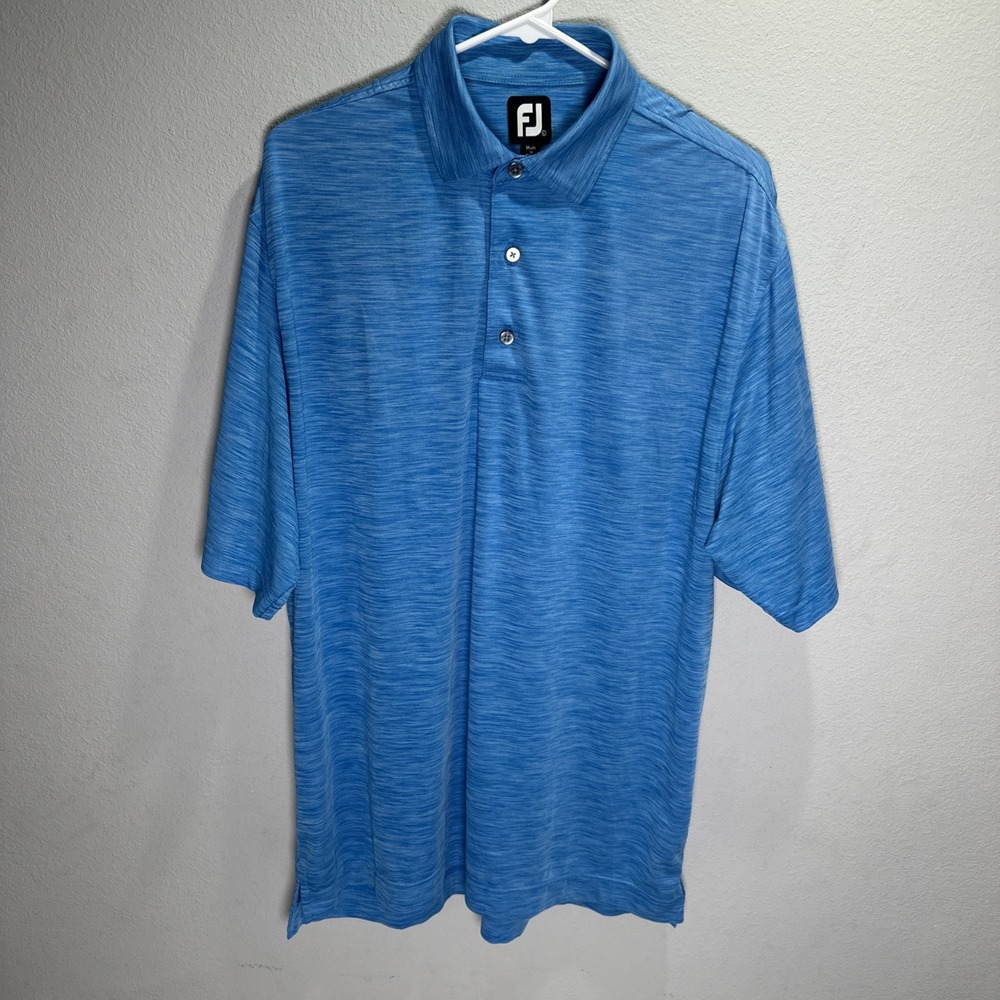 Footjoy FJ Shirt Men size large Blue White Golf Polo Short Sleeve Performance